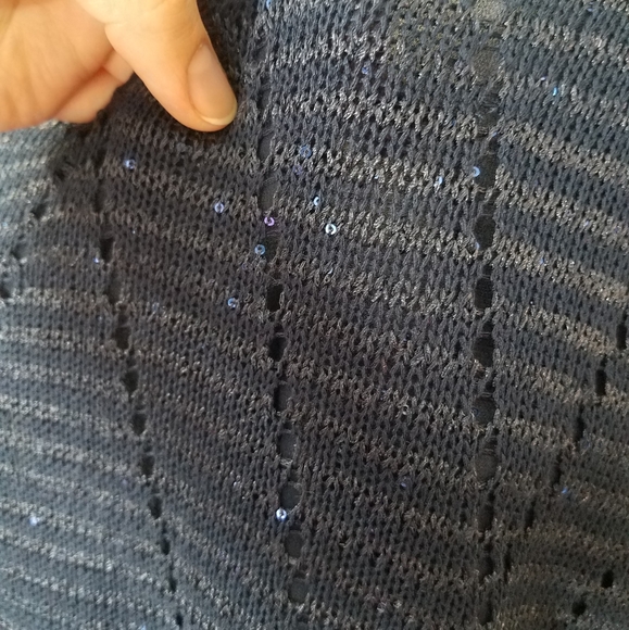 Navy Sequin Knit Sweater with Button Back Detail - Picture 2 of 5